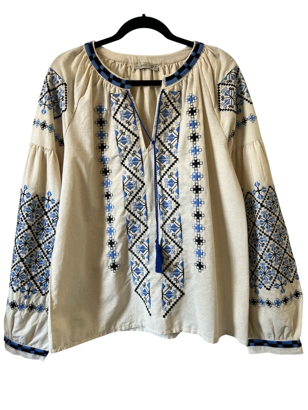 by_ESQ Embroidered Blouse - Cream with Blue and Black